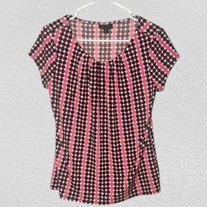 Worthington Pink Black Polka Dot Short Sleeve Blouse Shirt Women's Size PL